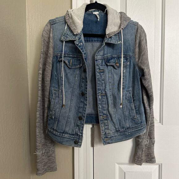Free People Denim and Knit Hoodie Jacket Small - Picture 2 of 10